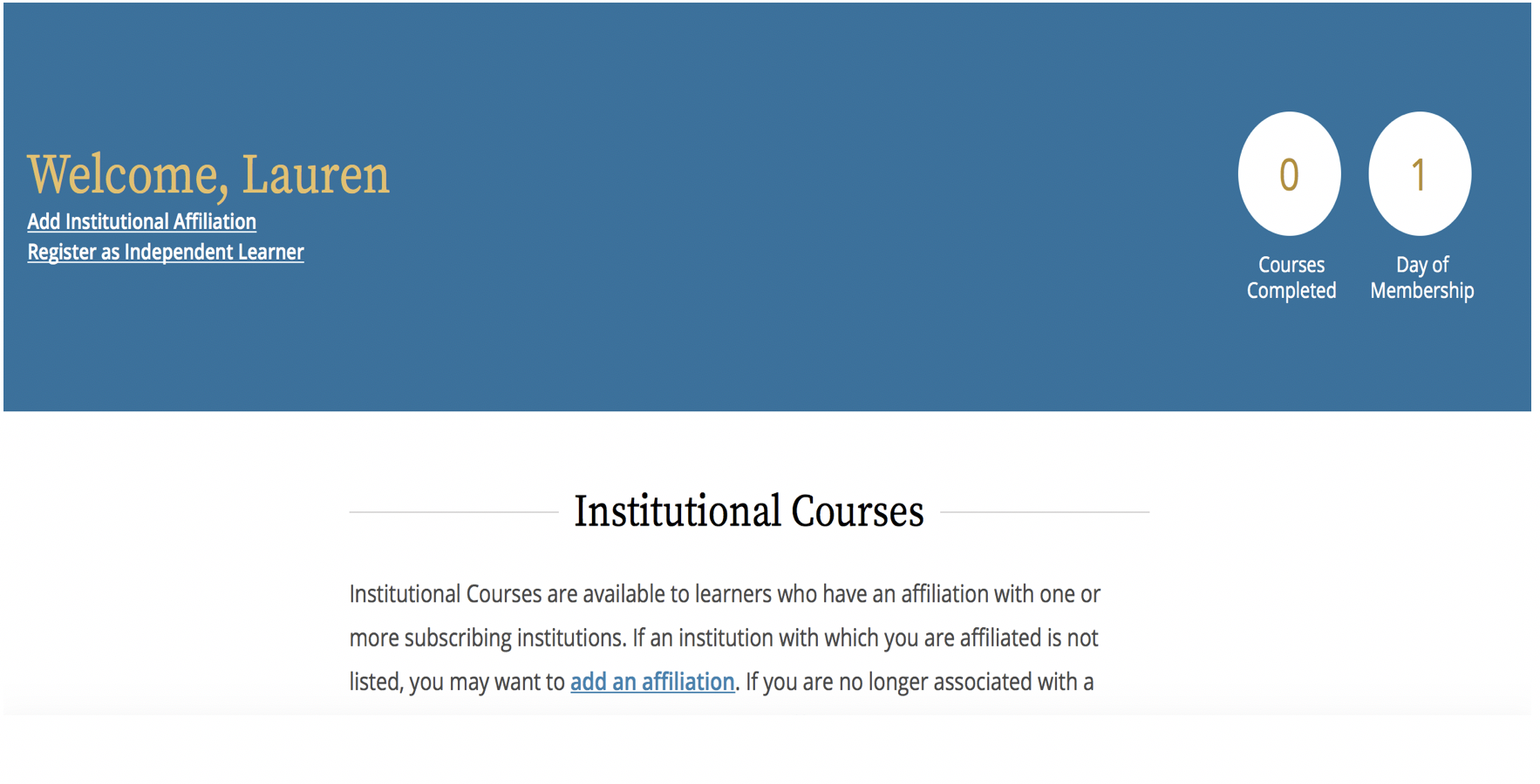 Screen shot of the Citi Institutional Courses page